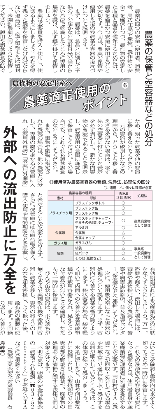 第6回 農薬の保管と空容器の処分