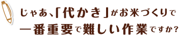 じゃあ、「代かき」がお米づくりで一番重要で難しい作業ですか？