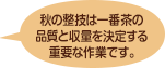 秋の整技は一番茶の品質と収量を決定する重要な作業です。