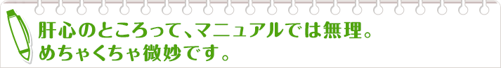 肝心のところって、マニュアルでは無理。めちゃくちゃ微妙です。