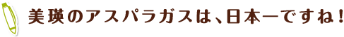 美瑛のアスパラガスは、日本一ですね！