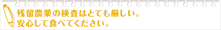 残留農薬の検査はとても厳しい。安心して食べてください。