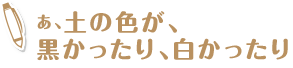 あ、土の色が、黒かったり、白かったり